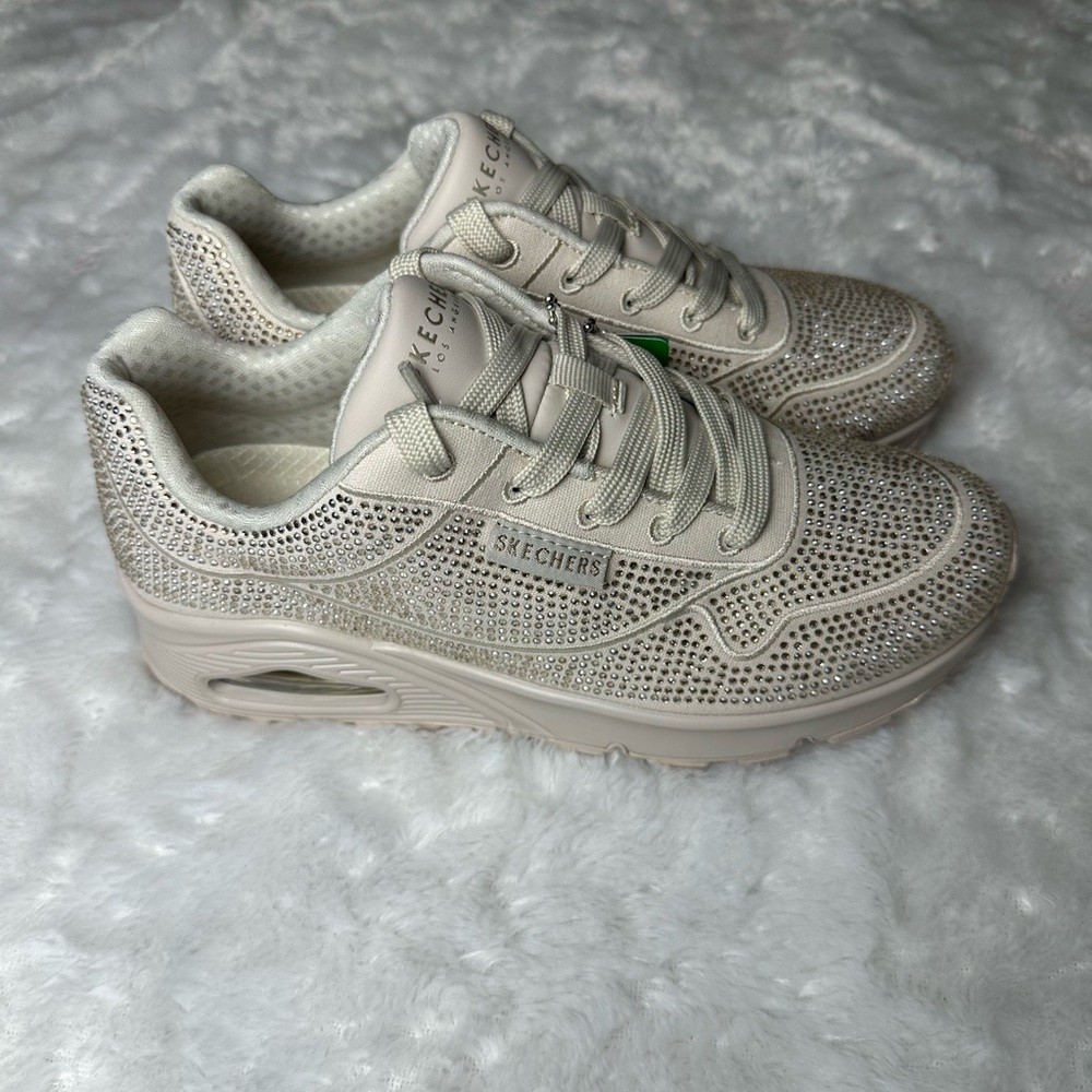 NEW Beige Rhinestone Skechers Sneakers - Picture 4 of 6